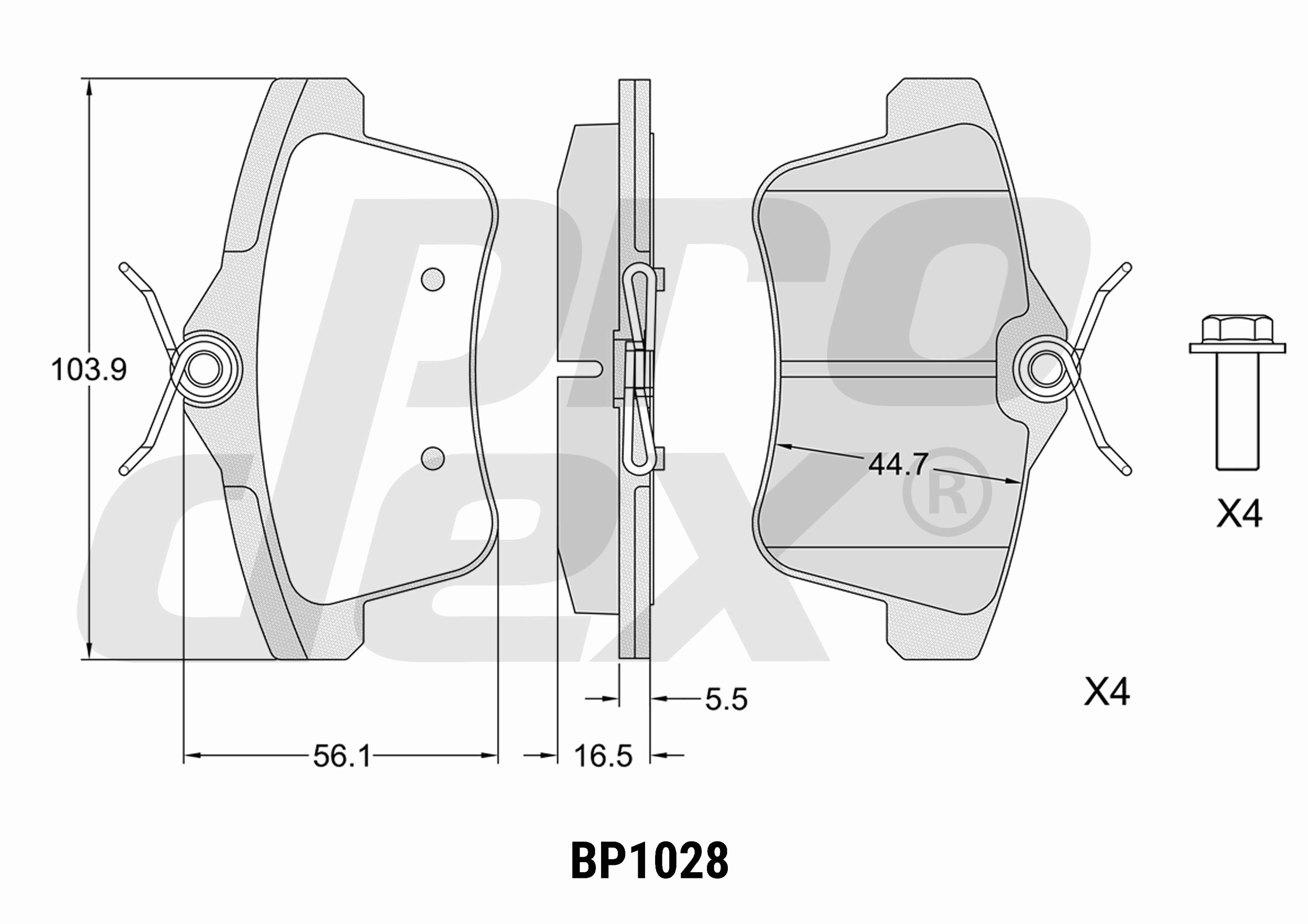 Plaquettes de frein arrière (jeu de 4) Prodex BP1028 pour Citroën C4 II, Peugeot 3008 I, 5008