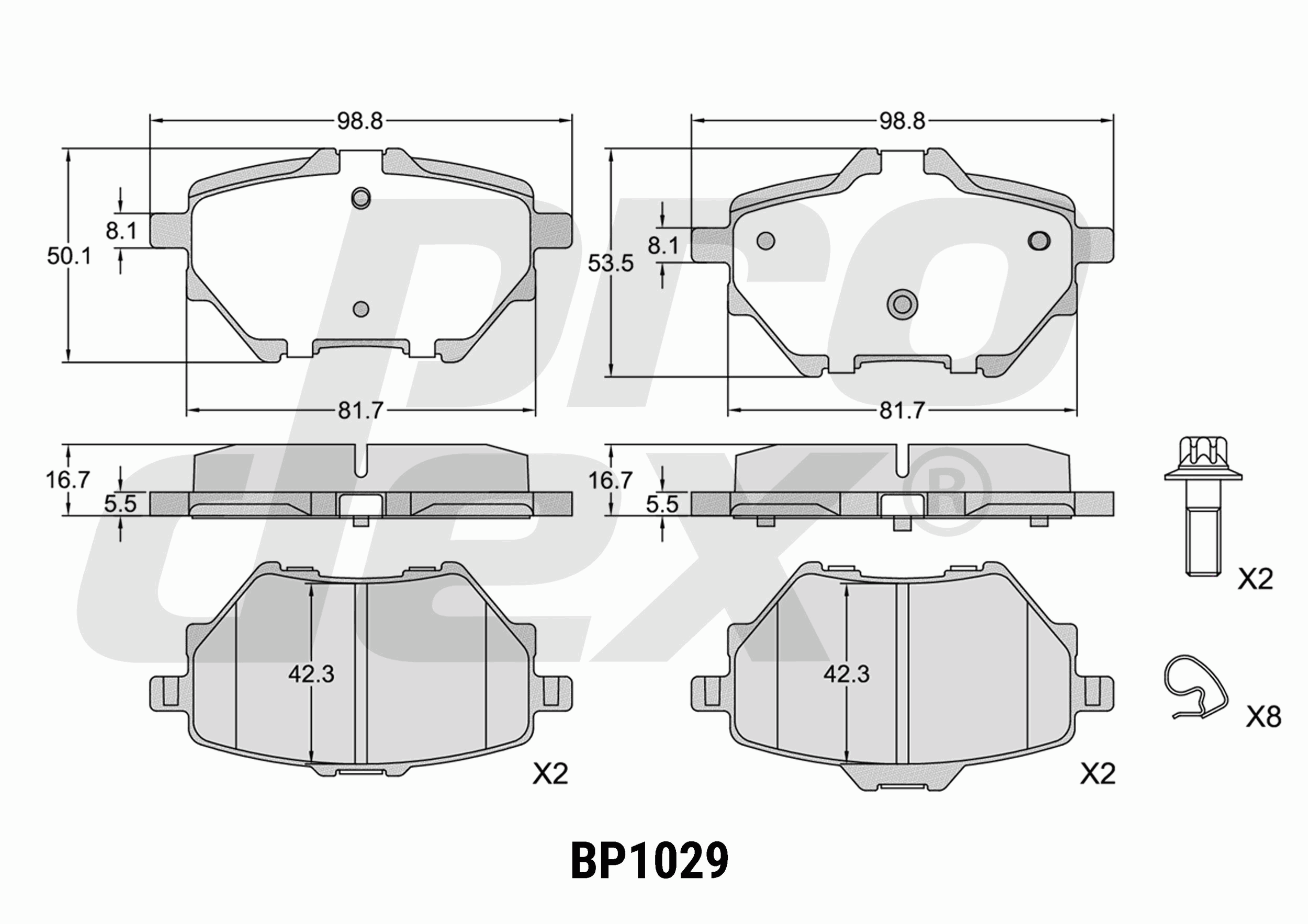 Plaquettes de frein arrière (jeu de 4) Prodex BP1029 pour Peugeot 3008 II, 308 II