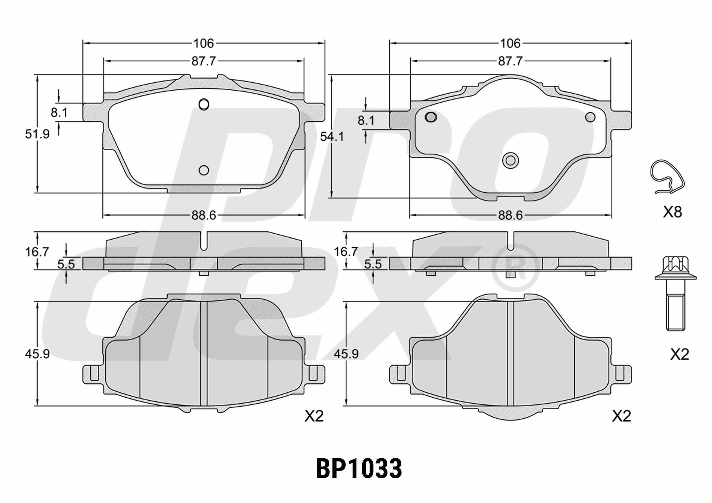 Plaquettes de frein arrière (jeu de 4) Prodex BP1033 pour Peugeot 3008 II, Citroën C4 Picasso II