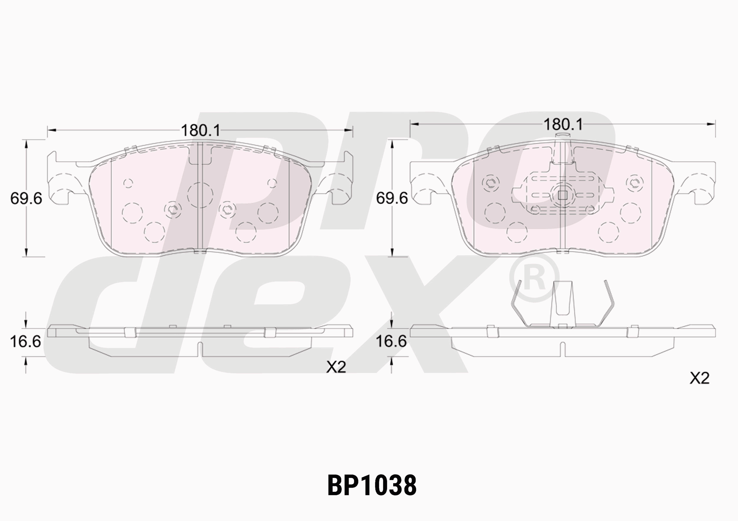 Plaquettes de frein avant (jeu de 4) Prodex BP1038 pour Peugeot Expert, Citroën Jumpy III