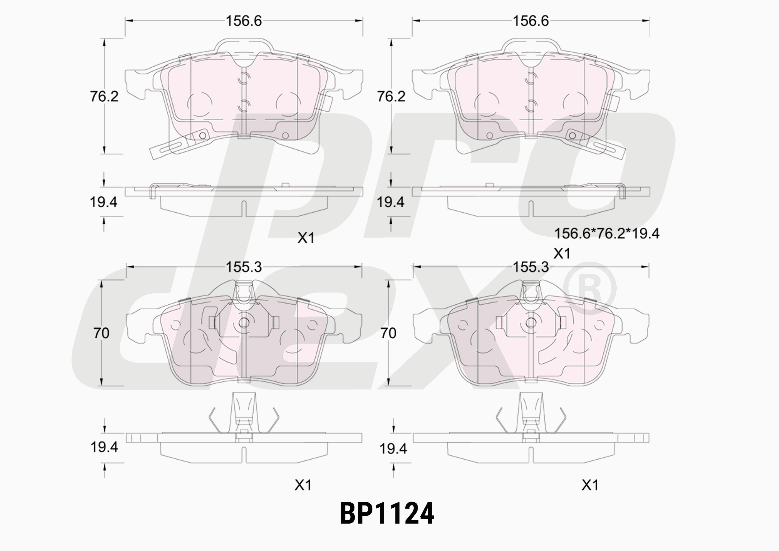 Plaquettes de frein avant (jeu de 4) Prodex BP1124 pour Opel Corsa E, Meriva A, Zafira / Zafira Family B, Zafira A