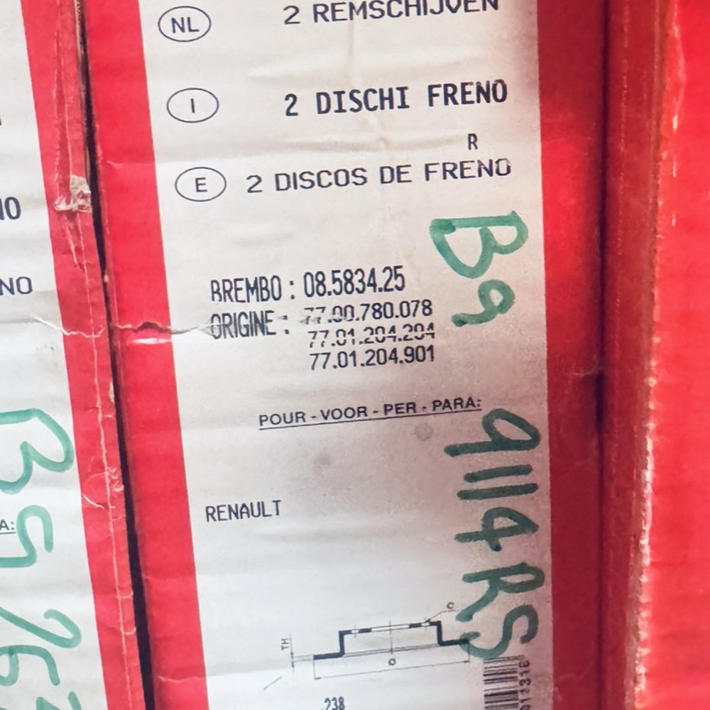 Jeu de 2 disques de frein arrière Brembo 08.5834.25 – Renault