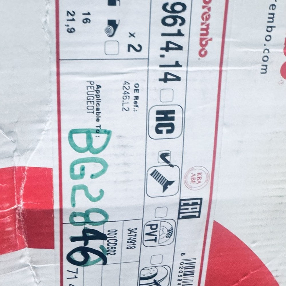 Jeu de 2 disques de frein ventilés Brembo 09.9614.14 – Peugeot