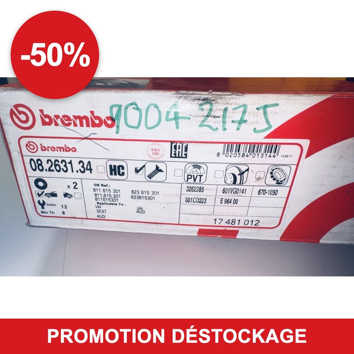 Jeu de 2 disques de frein Brembo 08.2631.34 – VW Golf I, Golf II, Polo, Seat, Audi en promotion -50 %