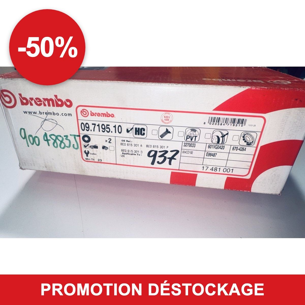 Jeu de 2 disques de frein Brembo 09.7195.10 – Audi A4 B6 / B7, VW Passat B5 en promotion -50 %