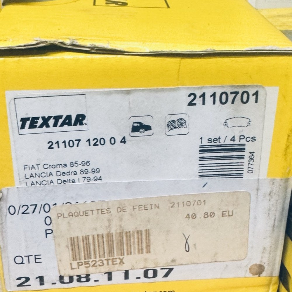 Jeu de 4 plaquettes de frein Textar 2110701 – Fiat Croma, Lancia Dedra, Delta