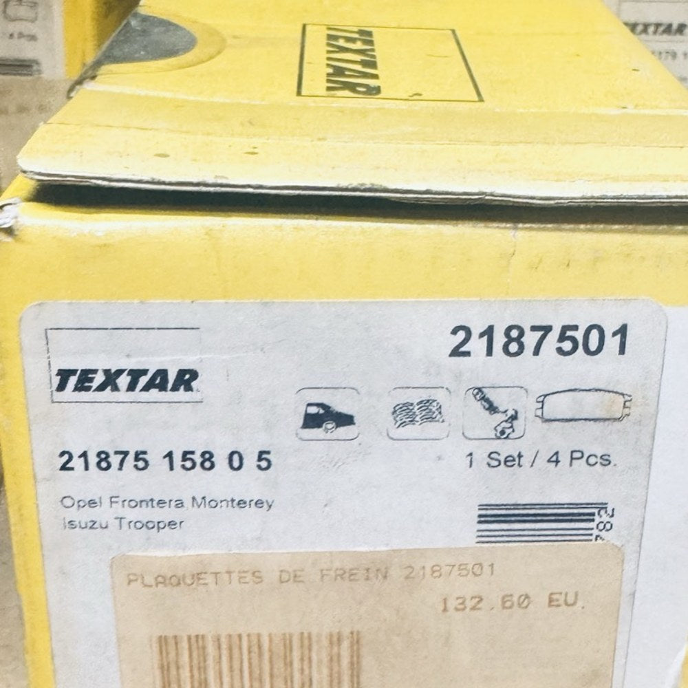 Jeu de 4 plaquettes de frein Textar 2187501 – Opel Frontera, Monterey, Isuzu Trooper