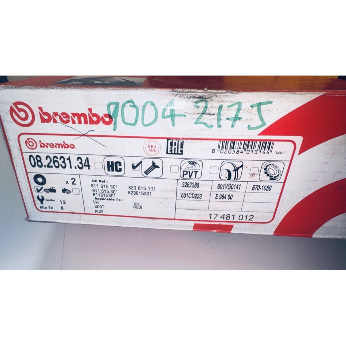 Jeu de 2 disques de frein Brembo 08.2631.34 – VW Golf I, Golf II, Polo, Seat, Audi