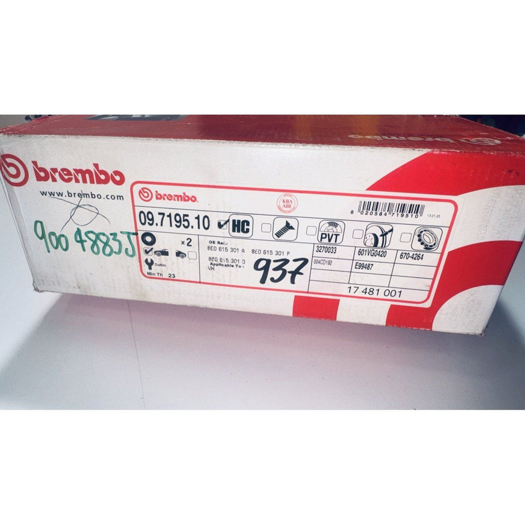 Jeu de 2 disques de frein Brembo 09.7195.10 – Audi A4 B6 / B7, VW Passat B5
