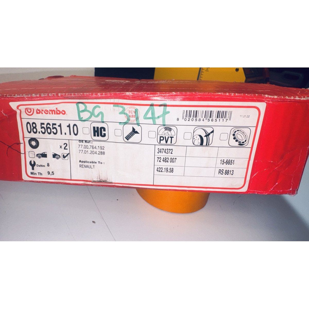 Jeu de 2 disques de frein Brembo 08.5651.10 – Renault Clio, R19, Mégane